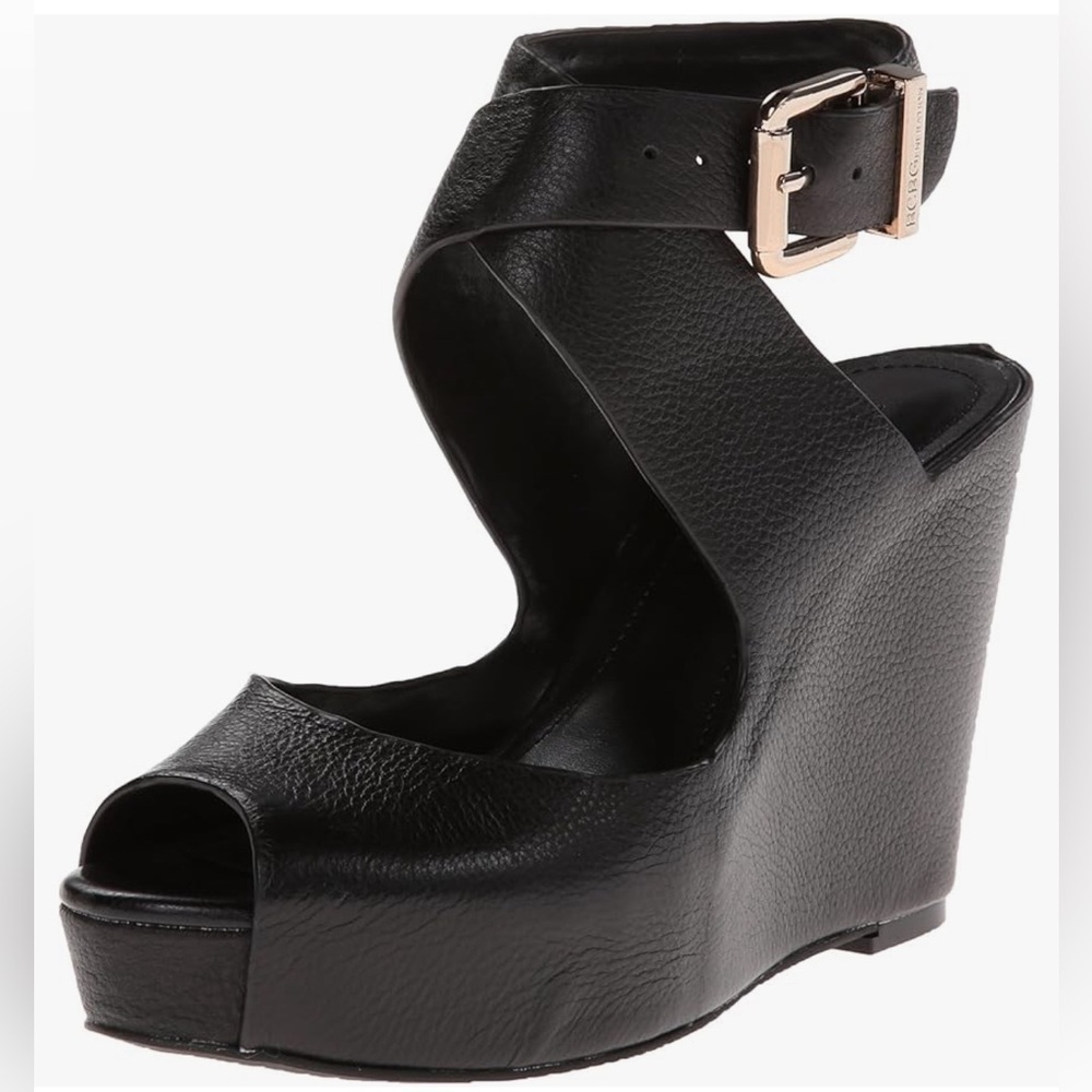 BCBGeneration Wedge/platform sandal - black, size 11/41. Leather upper. EUC